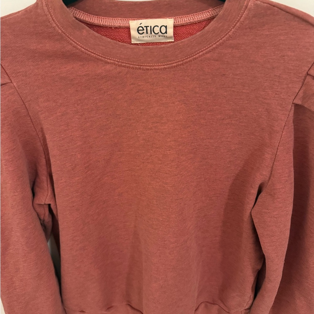 Ética Organic Cotton Sweatshirt XS Rust Puff Sleeve Crewneck Ethical Made - Picture 3 of 6